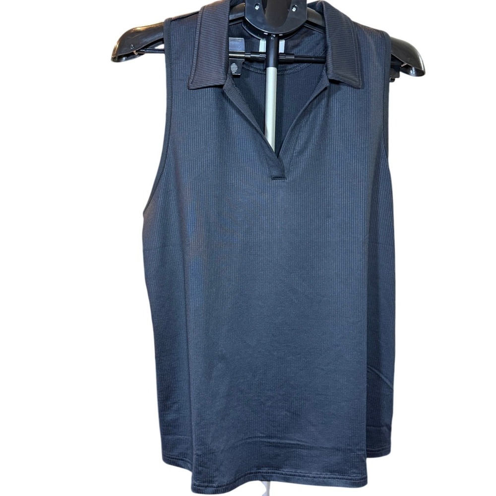 FootJoy Womens XL Black Ribbed Sleeveless Golf Polo Shirt Racerback V-Neck FJ